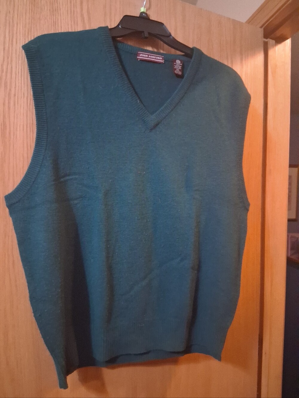 John Ashford Men's Teal Green V-Neck Sweater Vest, 100% Lambswool XL